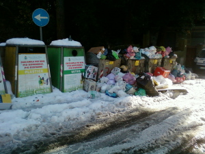 monnezza in mezzo alla neve