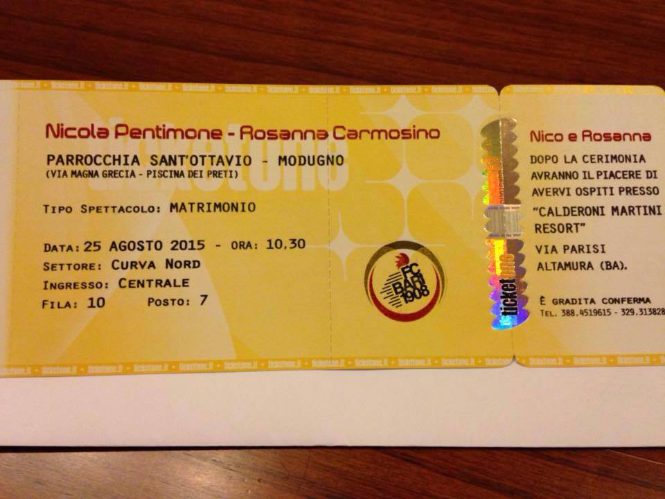 Partecipazioni Matrimonio Biglietto Concerto.Rosanna E Nicola Tifosi Del Bari Gli Inviti Del Matrimonio Come