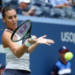 September 11, 2015 -  Flavia Pennetta in action against  Simona Halep in a women's singles semifinal match  during the 2015 US Open at the USTA Billie Jean King National Tennis Center in Flushing, NY. (USTA/Ned Dishman)