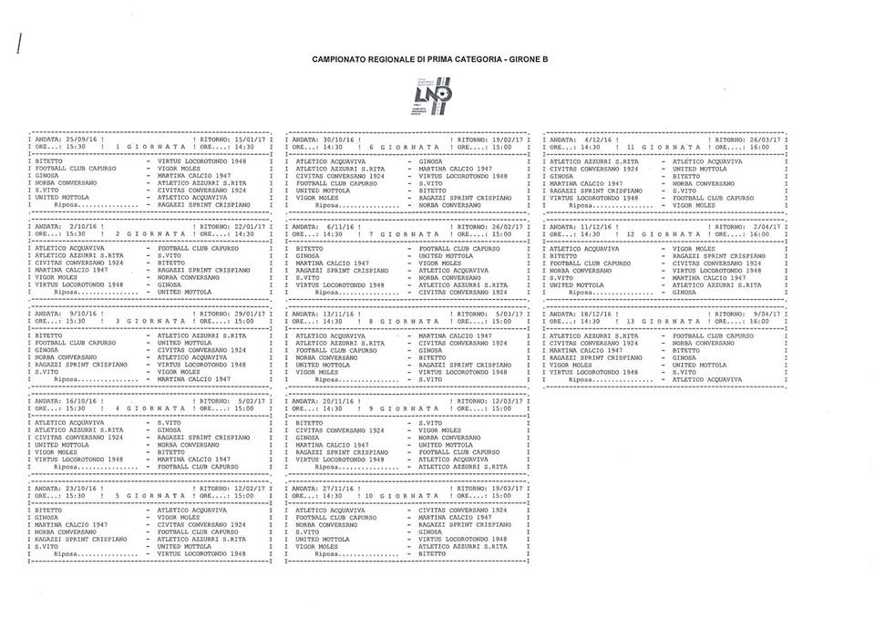 calendario prima categoria