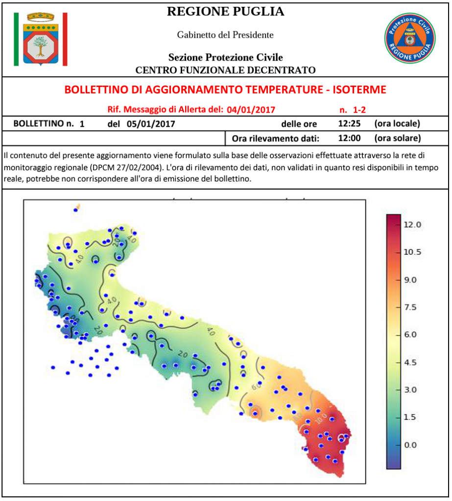 puglia temperature ore 12 del 5 gennaio 2017