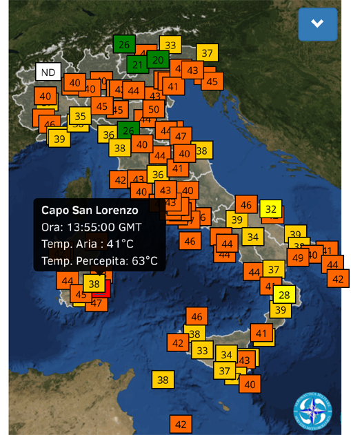 temperature percepite 3 agosto 2017 ore 14