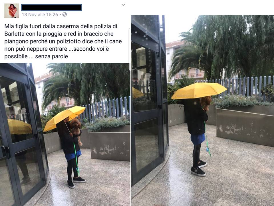 Commissariato Barletta Cane Bimba fuori pioggia