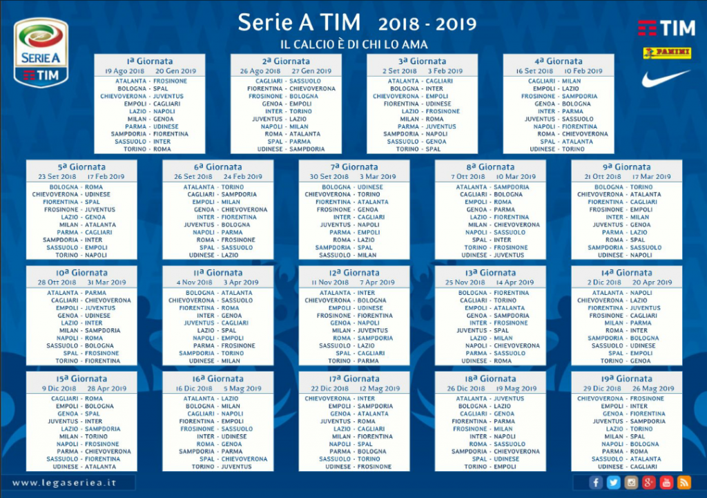 Calcio Il Calendario Del Campionato Di Serie A 2018 2019