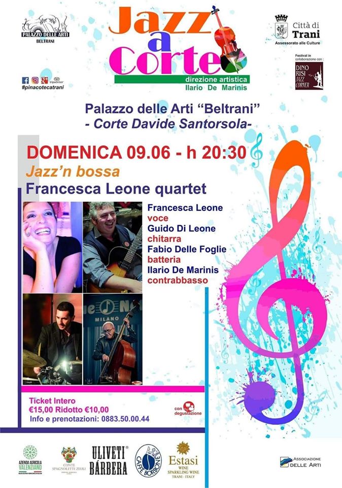 Locandina 9 giugno Jazz n bossa per la rassegna Jazz a Corte Palazzo delle arti Beltrani a Trani