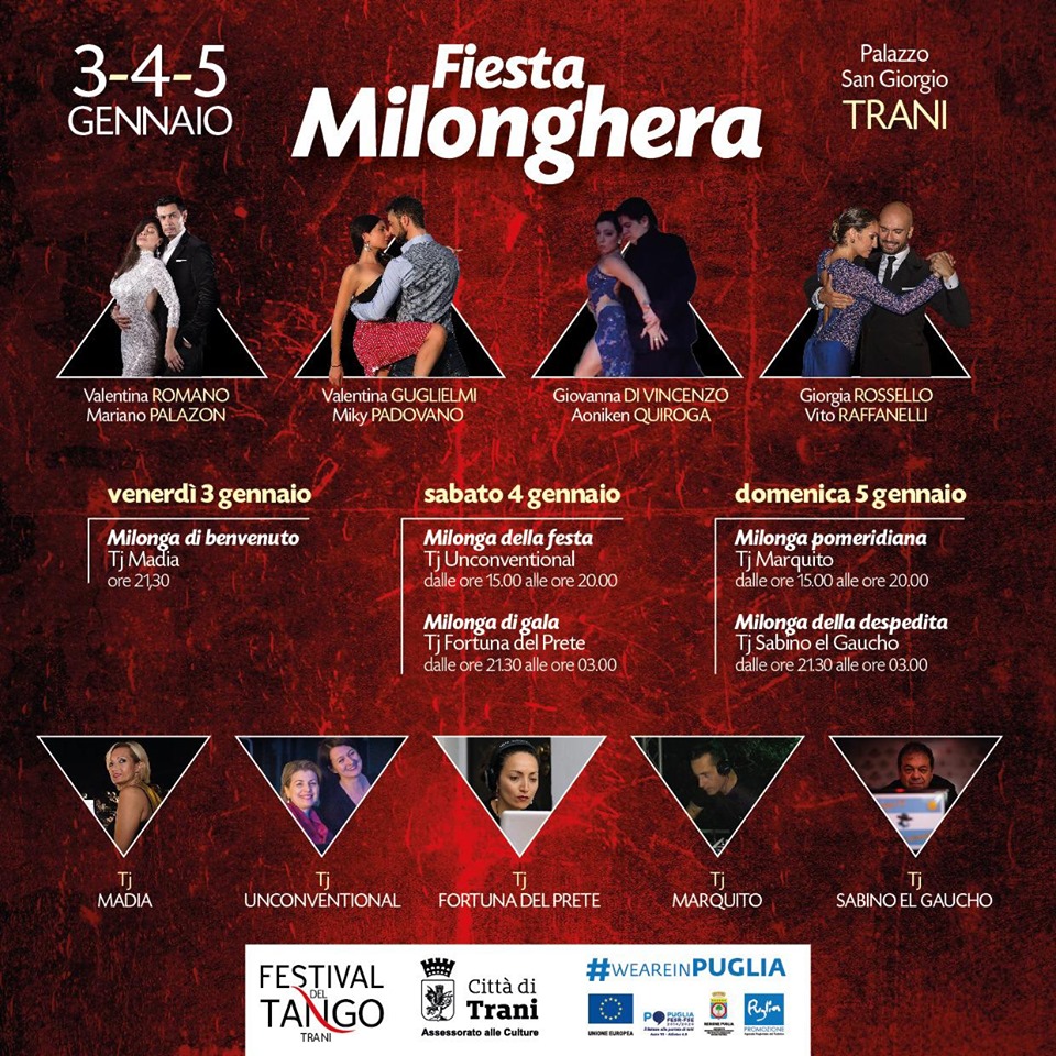 Fiesta Milonghera 3 4 e 5 gennaio 2020 per Trani sul filo Palazzo San Giorgio