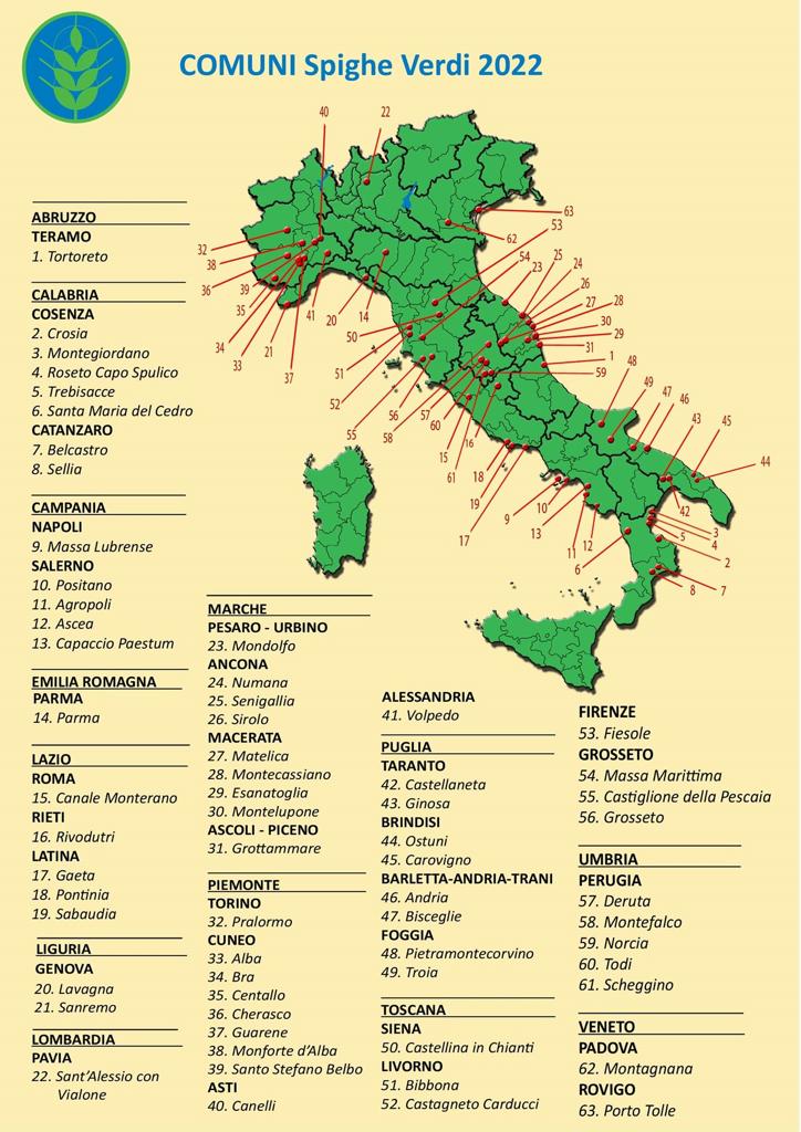 la mappa dei comuni Spiga Verde