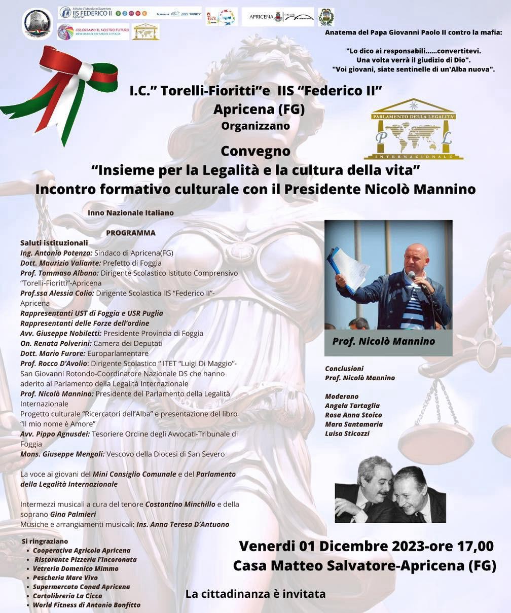 Apricena: “Insieme per la legalità e la cultura della vita” Oggi convegno Apricena: “Insieme per la legalità e la cultura della vita” Oggi convegno