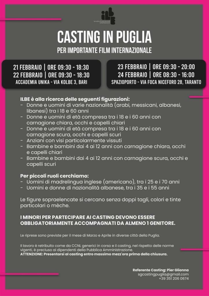 Casting in Puglia per un importante film internazionale