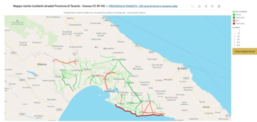 Taranto e provincia: mappa interattiva dei maggiori flussi di traffico e del rischio di incidenti stradali Amministrazione
