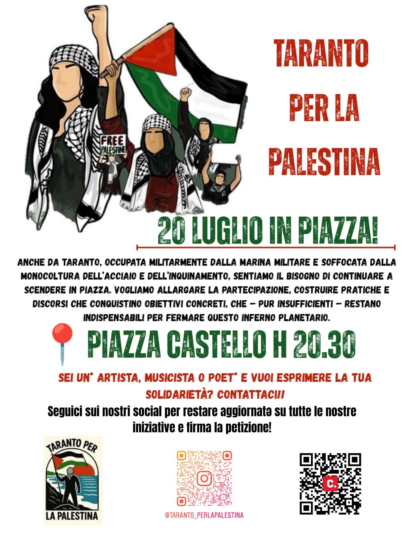 Taranto per la Palestina: manifestazione in piazza Domani sera Taranto per la Palestina: manifestazione in piazza Domani sera