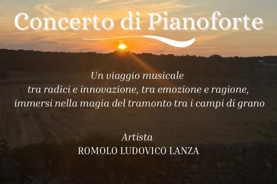 Martina Franca: concerto di pianoforte nei campi di grano Il 27 luglio Martina Franca: concerto di pianoforte nei campi di grano Il 27 luglio