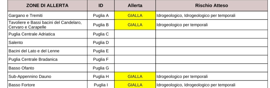 Puglia, maltempo: allerta temporali, codice giallo per il foggiano Protezione civile, previsioni meteo Puglia, maltempo: allerta temporali, codice giallo per il foggiano Protezione civile, previsioni meteo