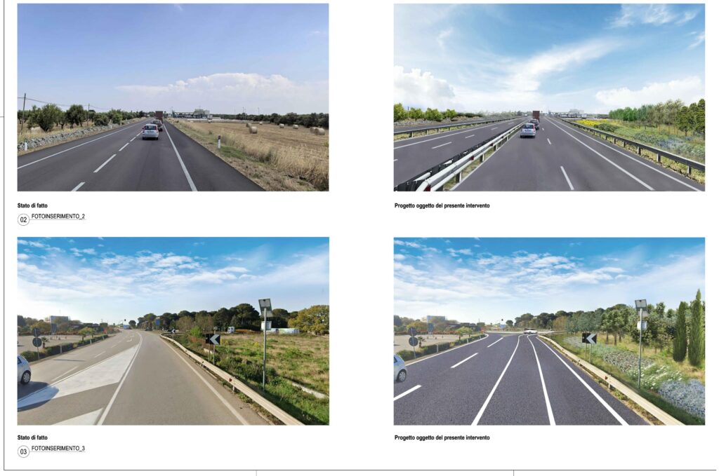 Fotoinserimenti del completamento funzionale e messa in sicurezza della SS100 tra il km 44.500 e 52.600 (San Basilio) con sezione di tipo B