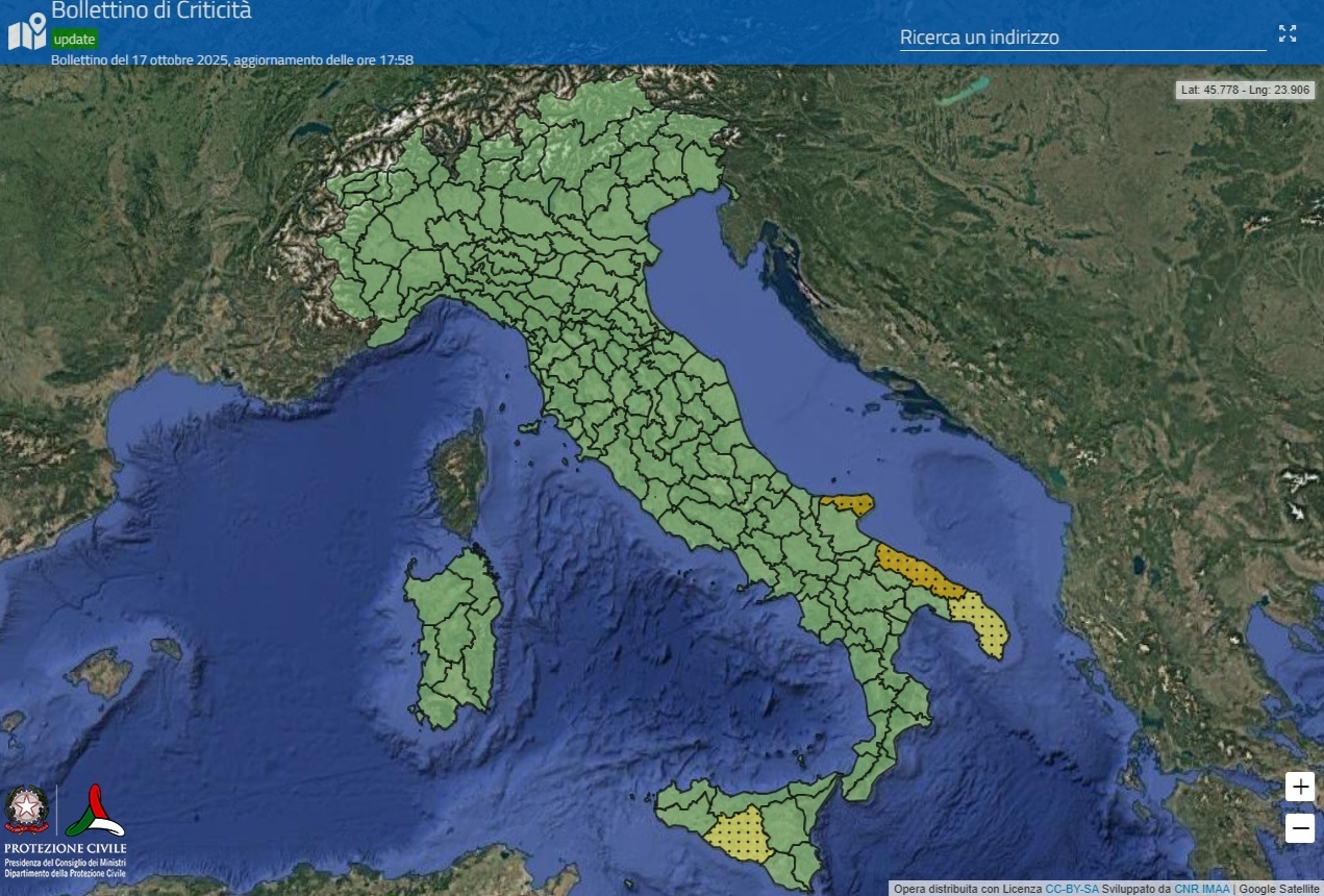 Maltempo, oggi Puglia in allerta temporali: codice arancione per Gargano e Tremiti, fascia adriatica barese e Valle d’Itria Protezione civile, previsioni meteo: il dipartimento regionale indica la cessazione alla notte trascorsa Maltempo, oggi Puglia in allerta temporali: codice arancione per Gargano e Tremiti, fascia adriatica barese e Valle d’Itria Protezione civile, previsioni meteo: il dipartimento regionale indica la cessazione alla notte trascorsa