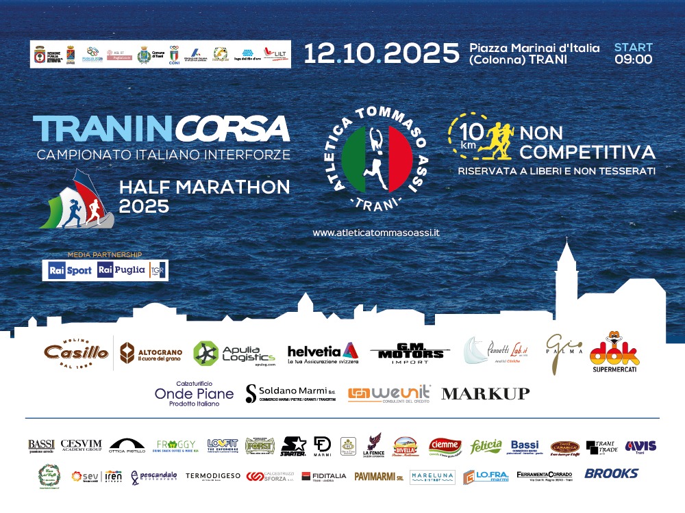 Loc. XV Tranincorsa 2025, primo Campionato Interforze di mezza maratona in Puglia, 12 ottobre, Trani