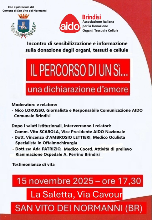 Locandina Convegno Aido 15 novembre San Vito dei Normanni