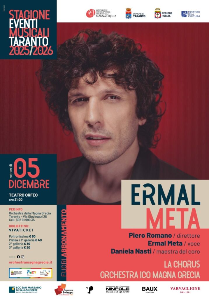 ICO Ermal Meta venerdì 5 dicembre Taranto