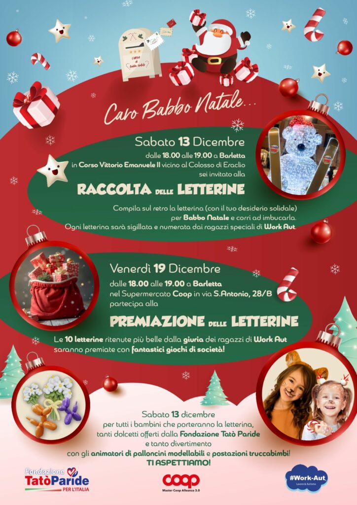 Loc. Barletta Letterine di Natale solidali di Fondazione Tatò Paride, 13 dicembre (letterine), 19 dicembre (premiazione)