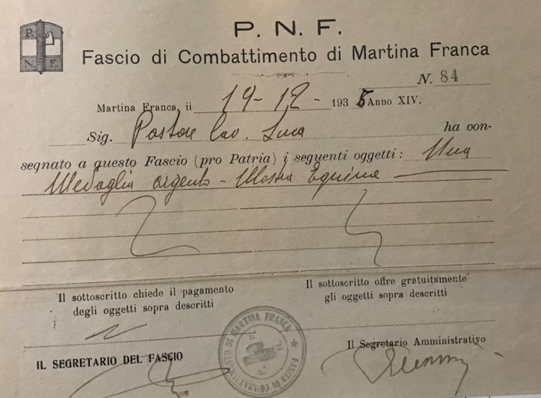 quando gli italiani si privavano dell8217oro per finanziare la follia della guerra un documento di oltre novanta anni fa rinvenuto a martina franca da Noinotizie.it quando gli italiani si privavano dell8217oro per finanziare la follia della guerra un documento di oltre novanta anni fa rinvenuto a martina franca