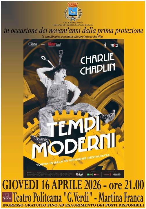 Martina Franca: stasera la proiezione di “Tempi moderni” Cinema Verdi