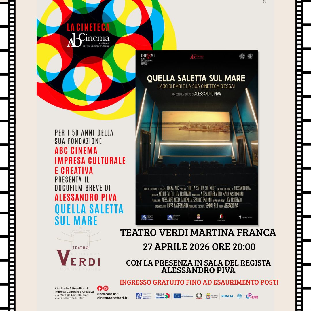 Martina Franca: “Quella saletta sul mare”, presente il regista Alessandro Piva Cinema Verdi, stasera