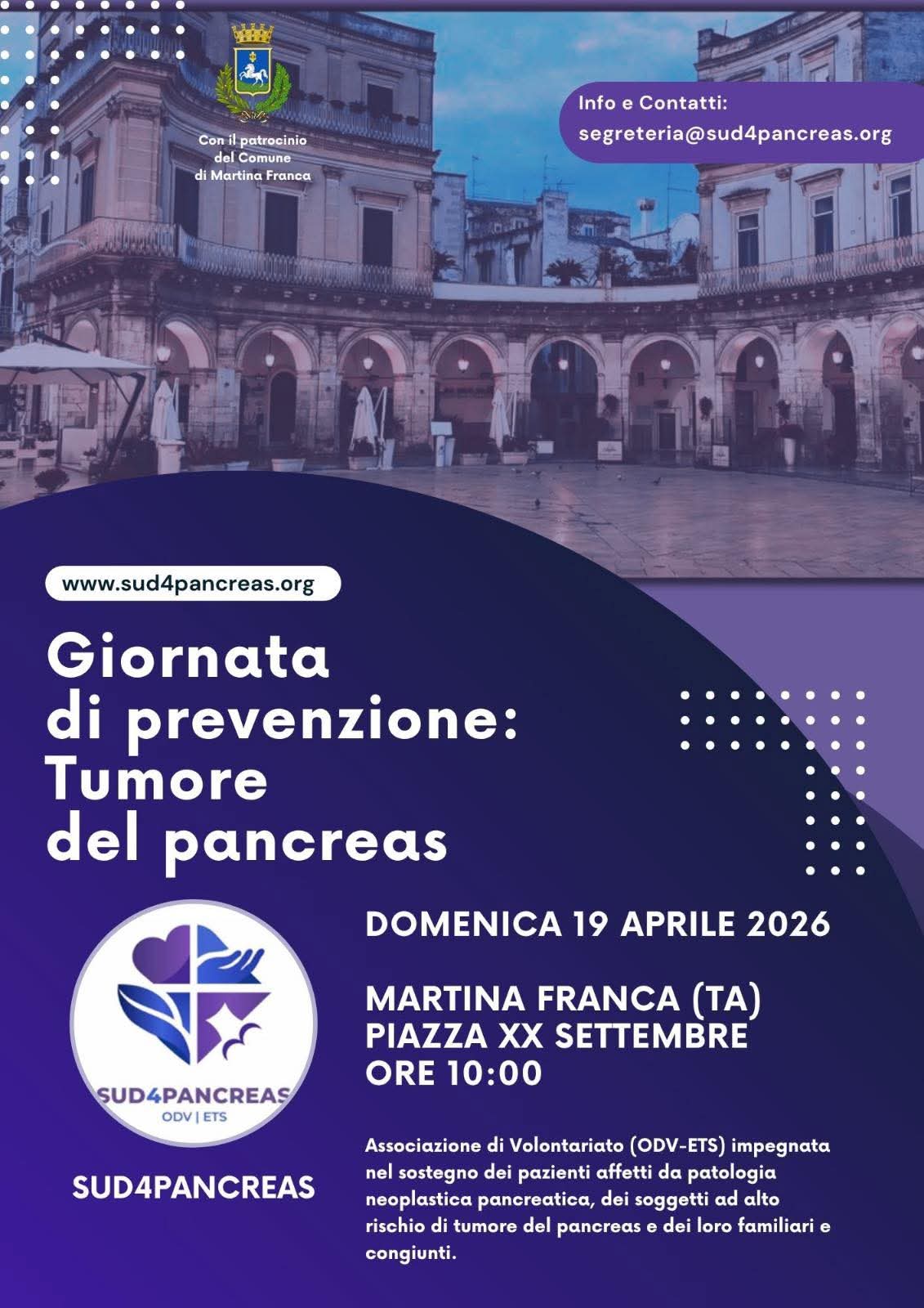 Prevenzione dei tumori del pancreas: iniziativa a Martina Franca Domenica, organizzata dalla neonata associazione