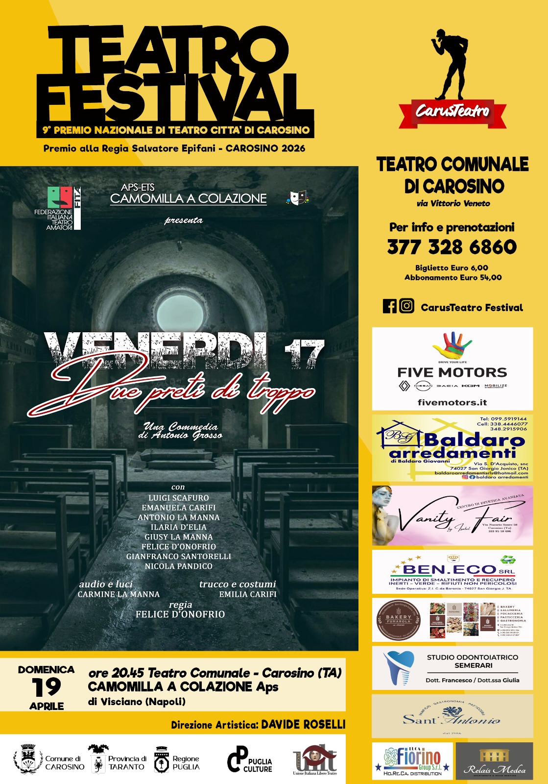 Una commedia su venerdì 17 in scena a Carosino (ma non oggi) Rassegna teatrale