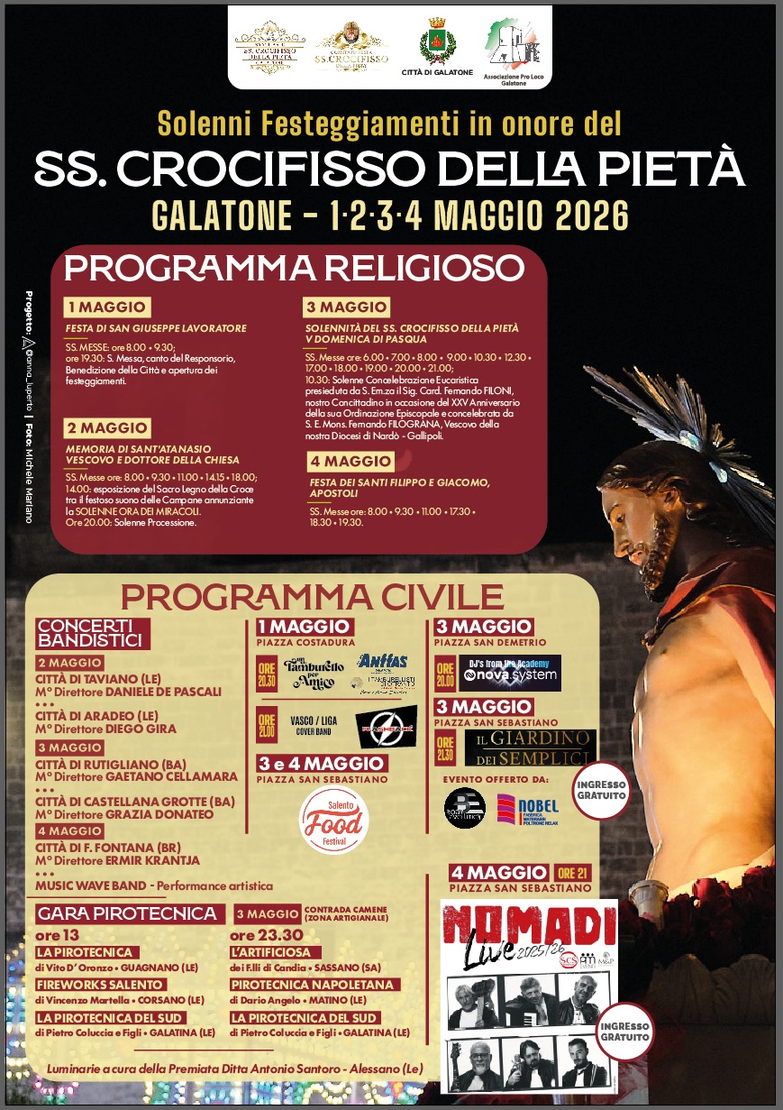 Galatone: festa in onore del Crocifisso Da venerdì