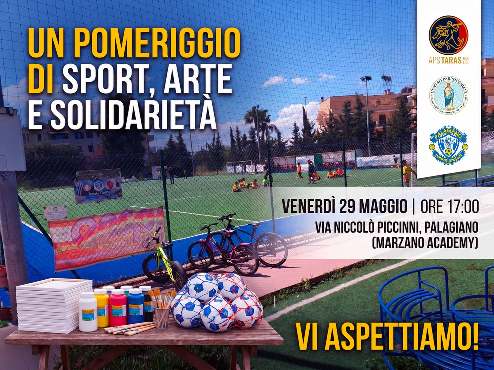 Palagiano: pomeriggio di sport, arte e solidarietà Oggi