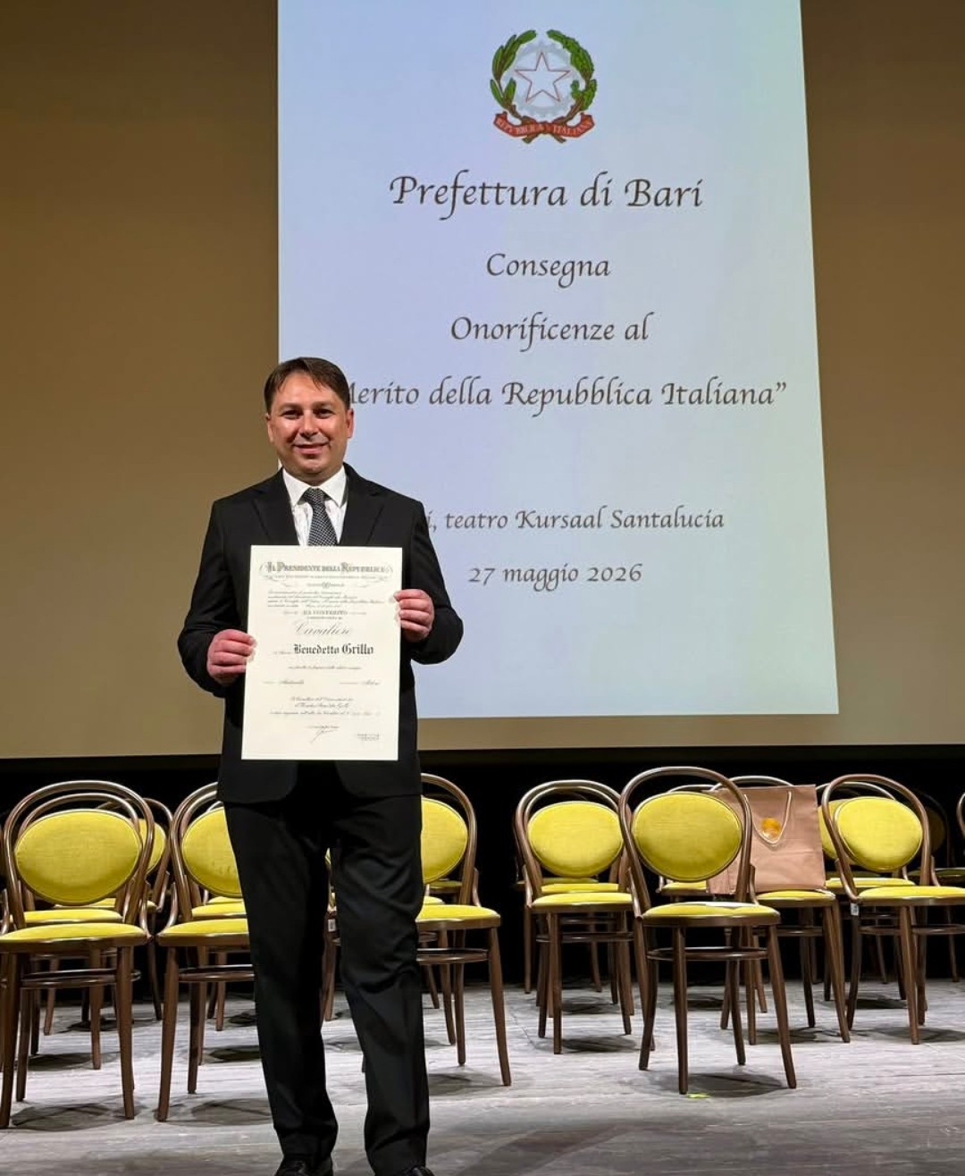 Bisceglie: il maestro Benedetto Grillo è Cavaliere della Repubblica Direttore del concerto bandistico e dell'orchestra sinfonica federiciana