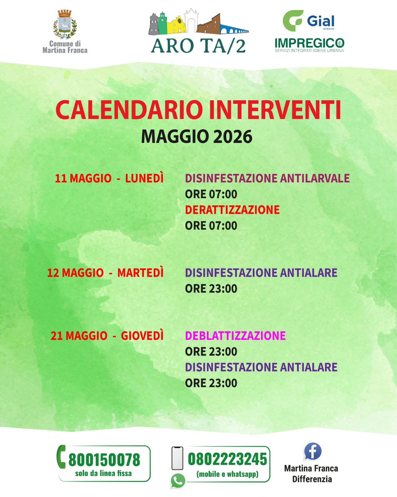 Martina Franca: sanificazione ambientale, da domani mattina gli interventi Programma