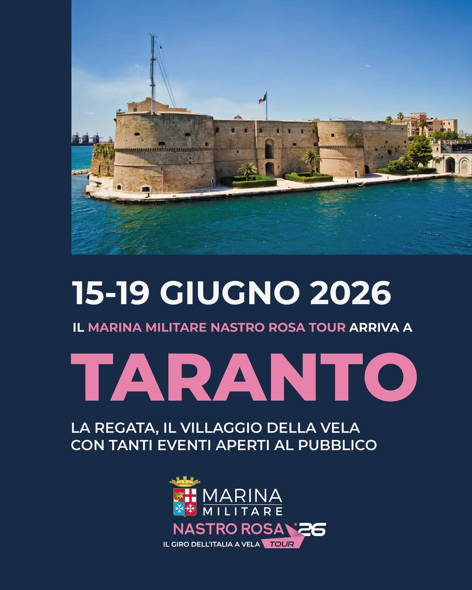 Marina Militare Nastro Rosa Tour-Il Giro dell’Italia a Vela: oggi l’arrivo di tappa a Taranto Fino al 18 giugno il villaggio destinato al pubblico