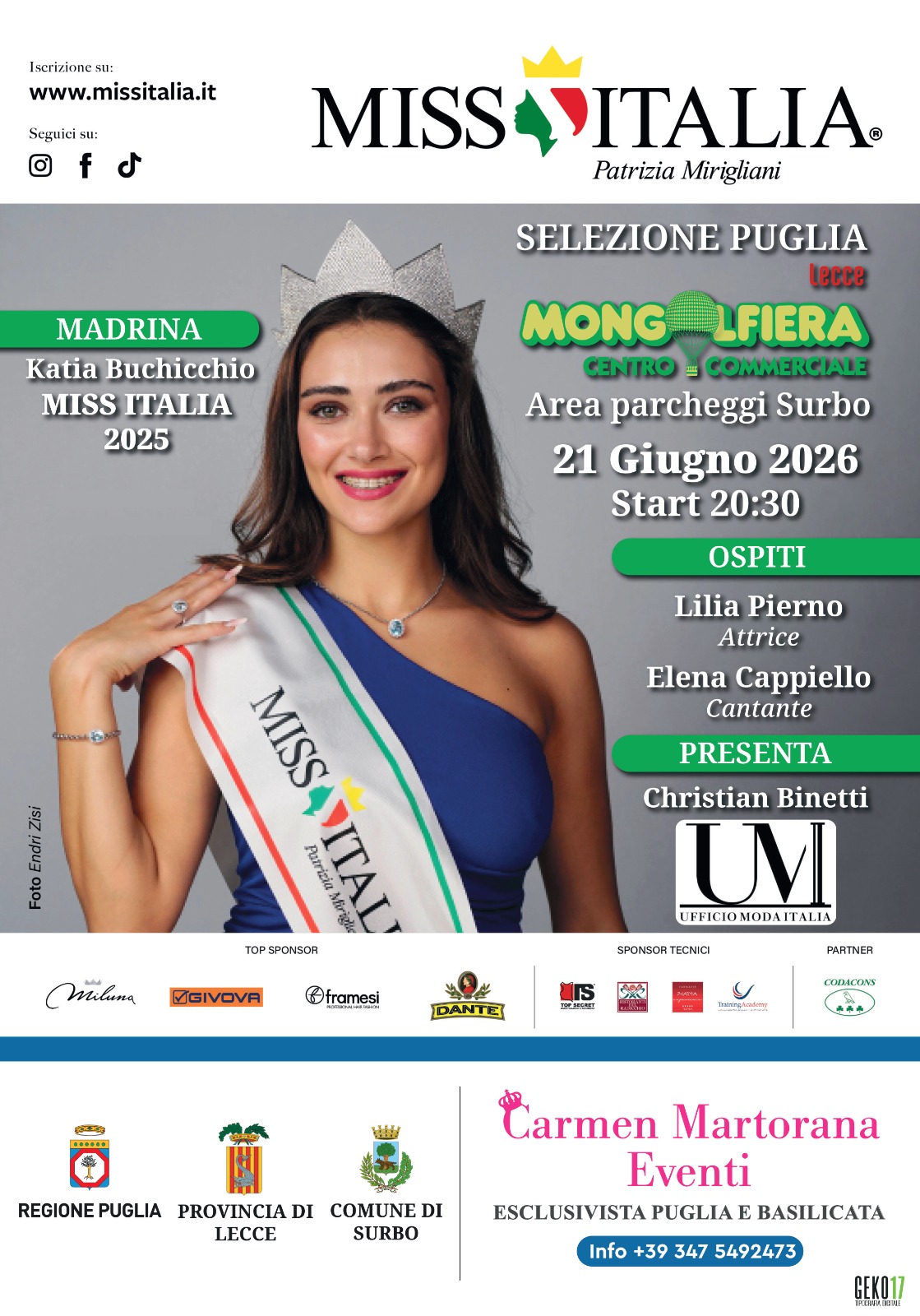 Miss Italia: il tour pugliese parte da Surbo Stasera la prima fascia
