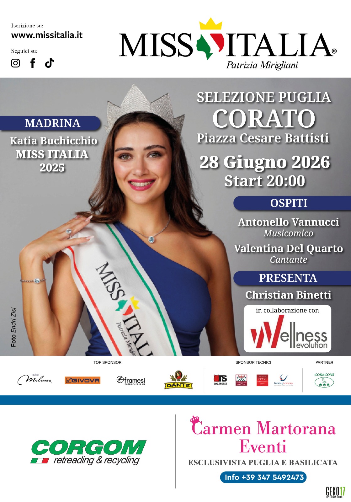 Miss Italia: selezioni Puglia, stasera a Corato ospite Katia Buchicchio In piazza