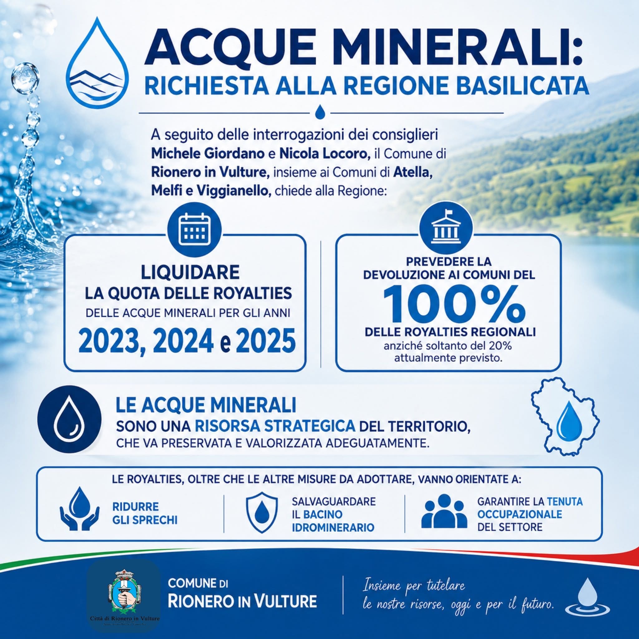 Acque minerali, concessioni e canoni: quattro sindaci lucani chiedono variazioni del sistema Alla Regione Basilicata