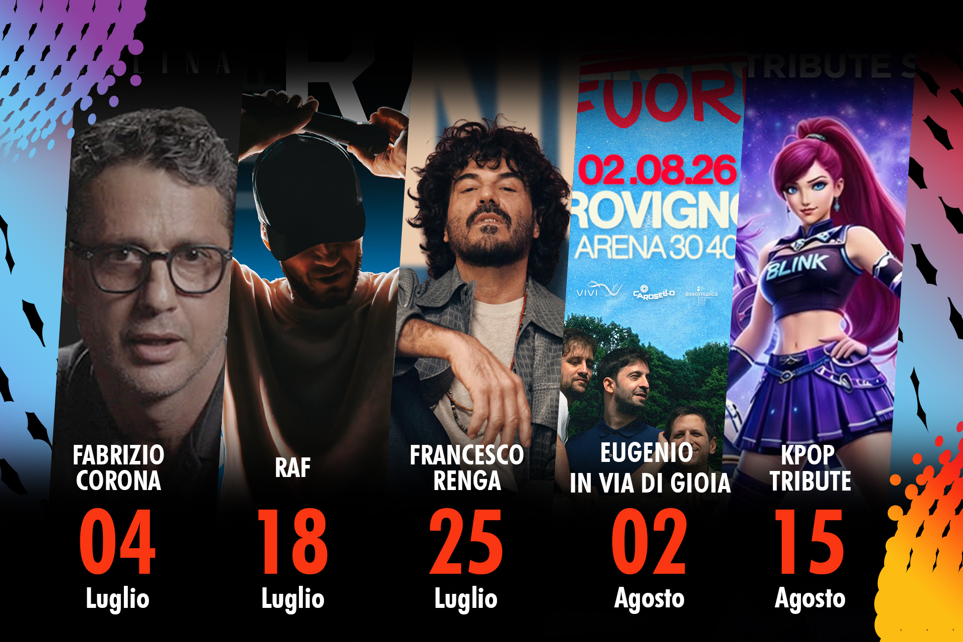 Carovigno: cinque grandi eventi estivi per l’Arena 30-40 A partire dal 4 luglio con Fabrizio Corona