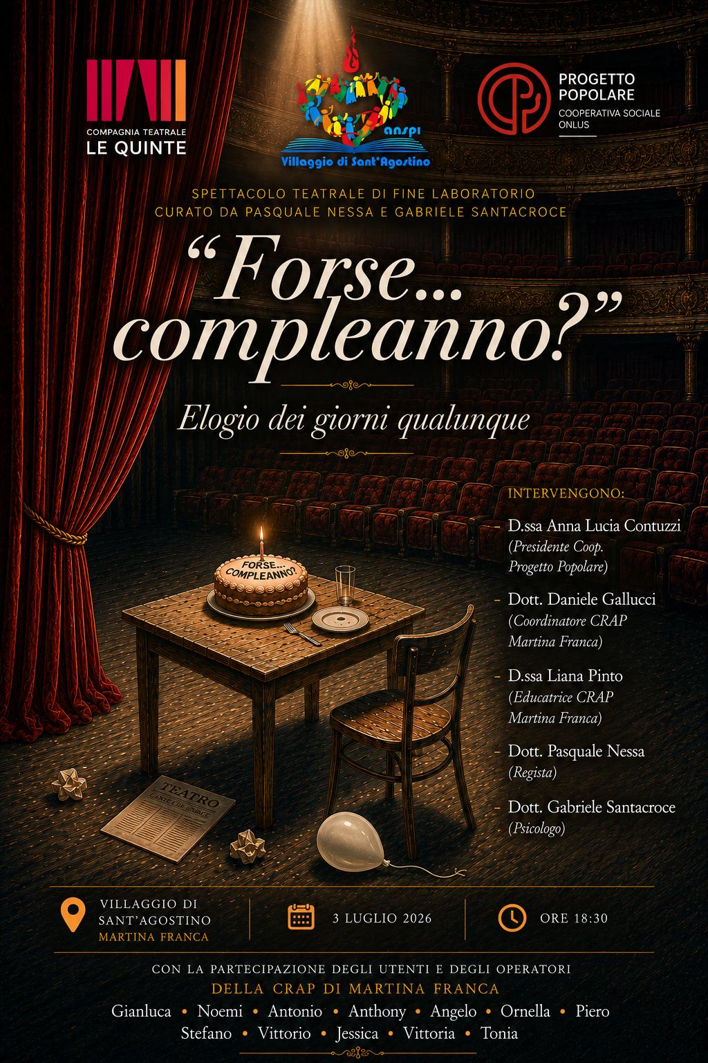 martina franca forse8230 compleanno elogio dei giorni qualunque stasera spettacolo teatrale da Noinotizie.it martina franca forse8230 compleanno elogio dei giorni qualunque stasera spettacolo teatrale