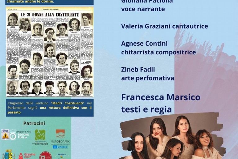 Gravina in Puglia: domani “Madri, ventuno per la Repubblica” Teatro