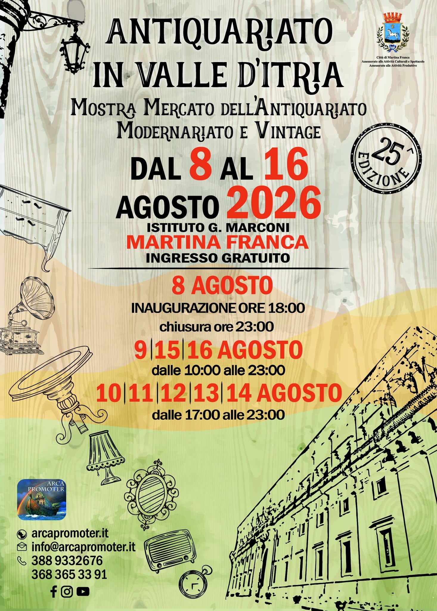 Antiquariato in Valle d’Itria: si inaugura oggi a Martina Franca la venticinquesima edizione Rassegna fino al 16 agosto