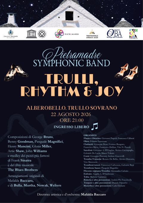 Alberobello: “Trulli, rhythm & joy” il 22 agosto Pietramadre symphonic band & orchestra