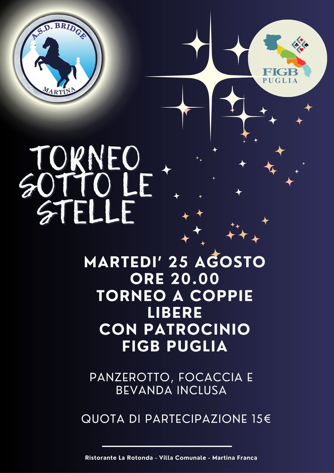Bridge: domani torneo sotto le stelle a Martina Franca Organizzato dall'associazione locale