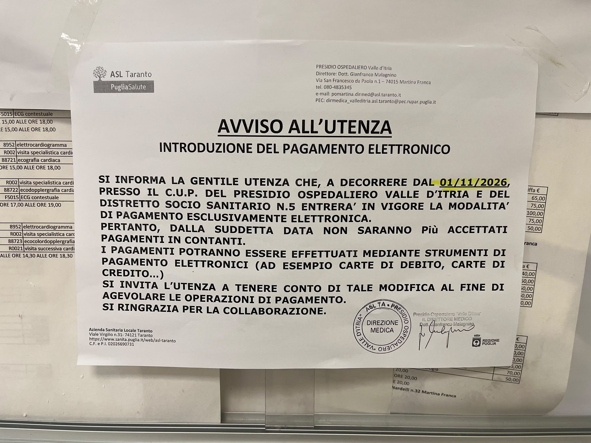 asl distretto martina franca crispiano da novembre al cup solo pagamento elettronico avviso da Noinotizie.it asl distretto martina franca crispiano da novembre al cup solo pagamento elettronico avviso